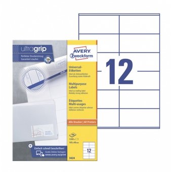  Этикетки Avery Zweckform 3424 A4 105x48мм 12шт на листе/70г/м2/100л./белый матовое самоклей. универсальная 