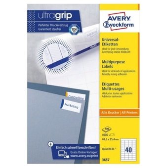  Этикетки Avery Zweckform 3657 A4 48.5x25.4мм 40шт на листе/70г/м2/100л./белый матовое самоклей. универсальная 
