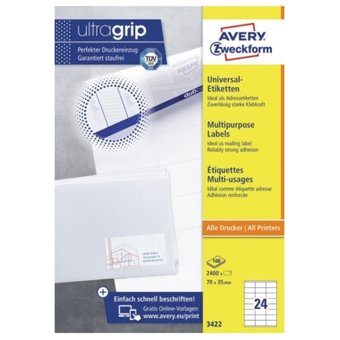  Этикетки Avery Zweckform 3422 A4 70x35мм 24шт на листе/70г/м2/100л./белый матовое самоклей. универсальная 