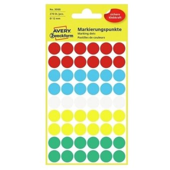 Этикетки Avery Zweckform 3088 54шт на листе диаметр 12мм/70г/м2/5л./ассорти самоклей. универсальная 