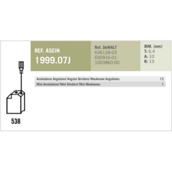  Комплект графитовых щеток 2 шт. Asein Dewalt Oem 636128-03/AS (1999.07J) 