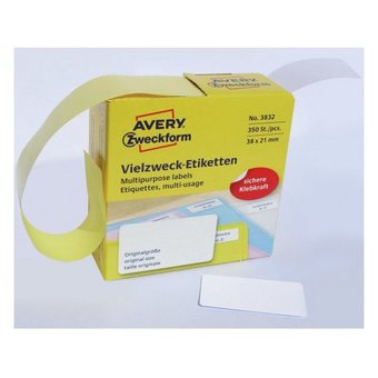  Этикетки Avery Zweckform 3832 38x21мм 350шт на листе/70г/м2/белый самоклей. универсальная (упак.1рул) 