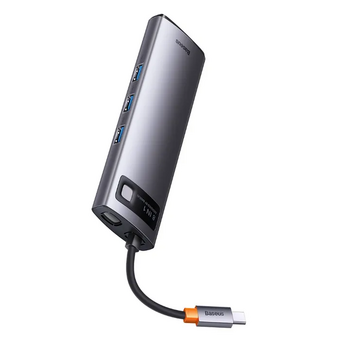  USB Hub Baseus Metal Gleam (WKWG050113) 8-in-1 Multifunctional Type-C HUB Docking Station Gray (Type-C to HDMI*2+USB3.0*3+PD*1+SD/TF*1) 