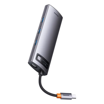  USB Hub Baseus Metal Gleam (WKWG040113) 7-in-1 Multifunctional Type-C HUB Docking Station Gray (Type-C to HDMI*2+USB3.0*3+PD*1+RJ45*1) 