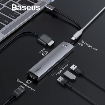  Адаптер Baseus (GN33A2) (CAHUB-J0G) Mechanical eye 6-in-1 smart HUB docking station Type-C to 3xUSB+RJ45+HDMI+Type-C Gray 