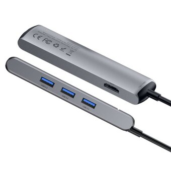  Адаптер Baseus (GN33A2) (CAHUB-J0G) Mechanical eye 6-in-1 smart HUB docking station Type-C to 3xUSB+RJ45+HDMI+Type-C Gray 