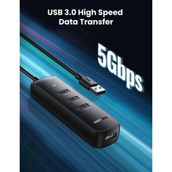  USB Hub UGREEN CM416 80657 USB3.0 to 4*USB 3.0 Hub With USB-C power port 1m black 