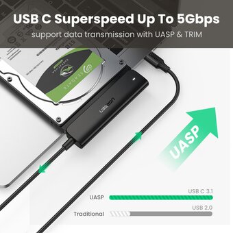  Конвертер UGREEN CM321 70610 USB-C 3.0 to 2.5-Inch SATA Converter 50cm Black 