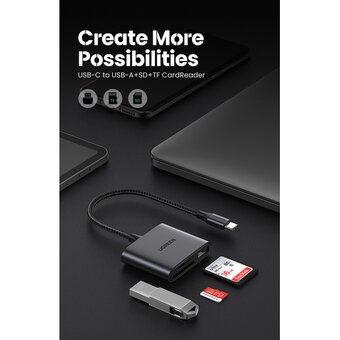  Кардридер UGREEN CM387 80798 USB-C to SD/TF+USB 2.0 Memory Card Reader space gray 