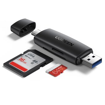  Картридер UGREEN CM304 80191 Multifunction USB-C +USB TF/SD 3.0 Card Reader Black 