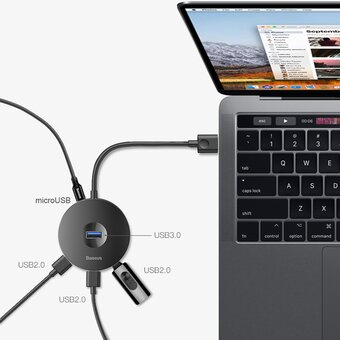  USB Hub Baseus (CAHUB-F01) Round box HUB adapter (USB3.0 to USB3.0*1+USB2.0*3) 10cm Black 