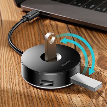  USB Hub Baseus (CAHUB-F01) Round box HUB adapter (USB3.0 to USB3.0*1+USB2.0*3) 10cm Black 