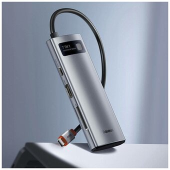  USB Hub Baseus Metal Gleam (WKWG020113) 7-in-1 Multifunctional Type-C HUB Docking Station Gray (Type-C to HDMI*1+USB3.0*2+USB-C*1+PD*1+SD/TF*1) 
