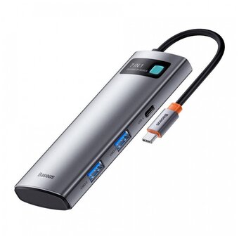  USB Hub Baseus Metal Gleam (WKWG020113) 7-in-1 Multifunctional Type-C HUB Docking Station Gray (Type-C to HDMI*1+USB3.0*2+USB-C*1+PD*1+SD/TF*1) 