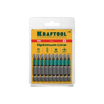  Биты KRAFTOOL 26122-3-50-10 Optimum Line, PH3, 50мм, тип хвостовика E 1/4", 10шт в блистере 