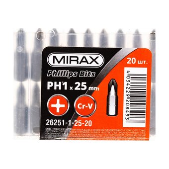  Биты MIRAX 26251-1-25-20 PH№1, тип хвостовика C 1/4", длина 25мм, 20шт 