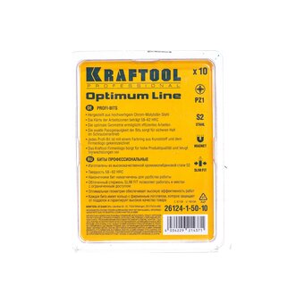  Биты KRAFTOOL 26124-1-50-10 Optimum Line, PZ1, 50мм, тип хвостовика E 1/4", 10шт в блистере 