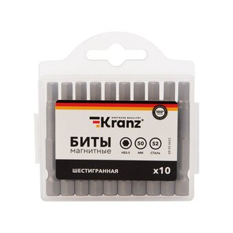  Бита шестигранная Kranz KR-92-0423 HEX-5х50мм для шуруповерта (упак 10шт) 
