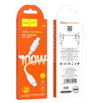  Дата-кабель HOCO X96 Hyper 100W fast charging data cable, Type-C + Type-C (белый) 