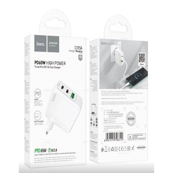  СЗУ HOCO C115A Header 3USB, PD65W (2C1A) charger (EU) (белый) 