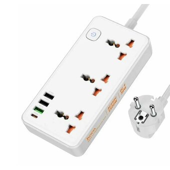  Переходник сетевой Hoco AC8A Storm 3-position socket (PD30W/1C3A) (EU) (белый) 