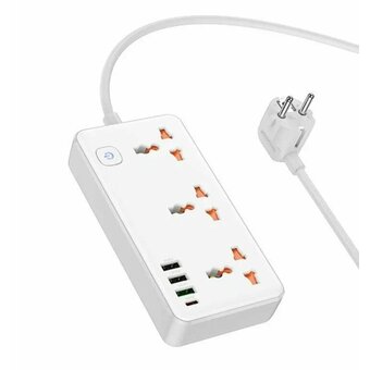 Переходник сетевой Hoco AC8A Storm 3-position socket (PD30W/1C3A) (EU) (белый) 