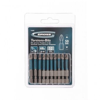  Набор бит торсионных Gross 11495 PZ2x50мм, для ударных шуруповертов, 10шт 