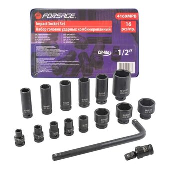  Набор головок ударных Forsage f-4169mpb 52605 6-гранные 1/2'' 16 предметов 