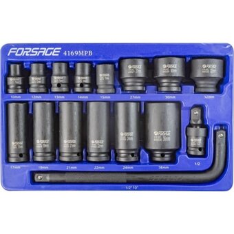  Набор головок ударных Forsage f-4169mpb 52605 6-гранные 1/2'' 16 предметов 