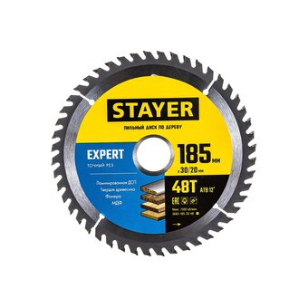  Диск пильный по дереву, точный рез STAYER Expert 3682-185-30-48_z01 185 x 30/20мм 48Т 