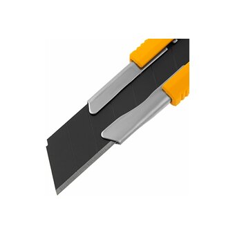  Нож Denzel 78940 18мм, сменное лезвие, SK4, металлическая направляющая, клипса, нажимной фиксатор 