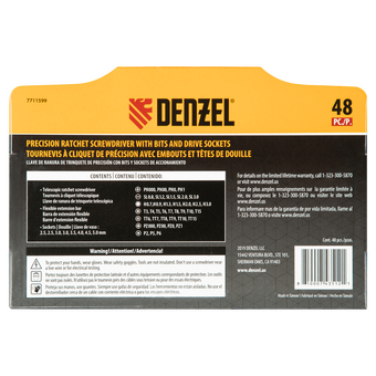  Отвертка Denzel 7711599 с набором бит и торцевых головок для точных работ, гибкий привод, 48штук 