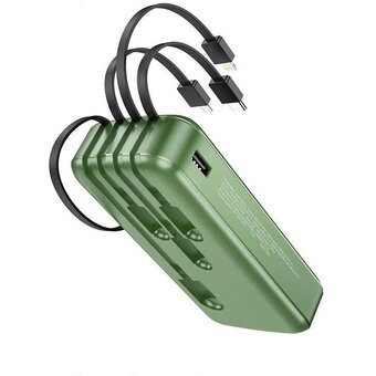  Аккумулятор внешний резервный HOCO DB07А с встроенными кабелями Lightning, USB Type-C, microUSB, USB 20000mAh (зелёный) 