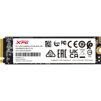  SSD A-Data XPG Gammix S70 Blade AGAMMIXS70B-4T-CS PCIe 4.0 x4 4TB M.2 2280 