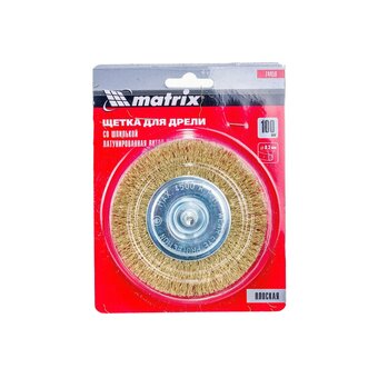  Щетка Matrix 74450 для дрели 100мм, плоская со шпилькой, латунированная витая проволока 