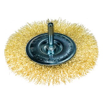  Щетка Matrix 74450 для дрели 100мм, плоская со шпилькой, латунированная витая проволока 