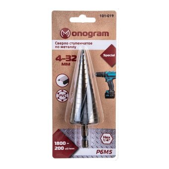  Сверло ступенчатое спиральное по металлу Monogram Special 101-019 4-32 мм 
