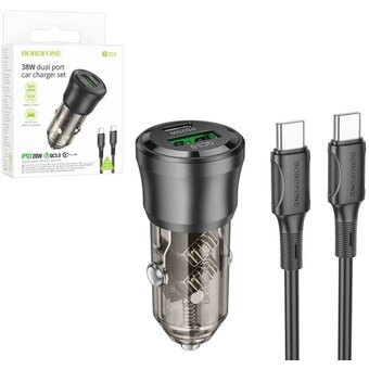  АЗУ BOROFONE BZ25 Journey PD 38W (1C1A) car charger set(Type-C to Type-C) (прозрачный-черный) 