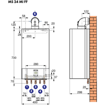  Газовый котел De Dietrich Zena MS 24 MI FF НС-1128817 настенный 24 кВт двухконтурный с закрытой камерой сгорания 