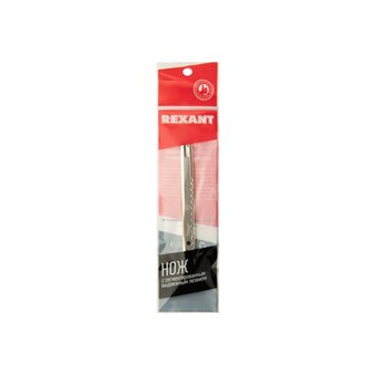  Нож Rexant 12-4906 с сегментированным лезвием 9мм, корпус металлический, c клипсой 