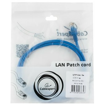  Патч-корд CABLEXPERT PP12-1M/B UTP5e, 1 м, литой, многожильный, биметалл CCA, 26AWG, PVC, синий 