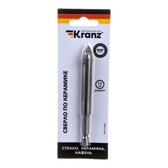  Сверло KRANZ KR-91-0645 по стеклу и керамике 12мм шестигранный хвостовик 