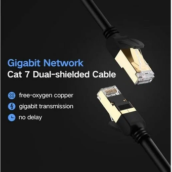  Кабель UGREEN NW107 11268 Cat 7 F/FTP Lan Cable 1m Black 