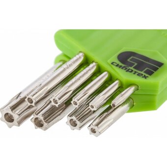  Набор ключей имбусовых Сибртех 12321 Tamper-Torx, 9шт, TT10-TТ50, 45x, закаленные, короткие, никель 