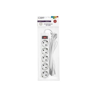  Сетевой фильтр CBR CSF 2505-5.0 White CB, 5 евророзеток, длина кабеля 5 метров, белый (коробка) 
