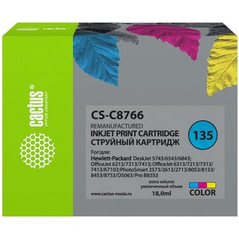  Картридж Cactus C8766HE (CS-C8766) №135 (трехцветный) для DeskJet 5743/6543/6843,6213/7313/7413 