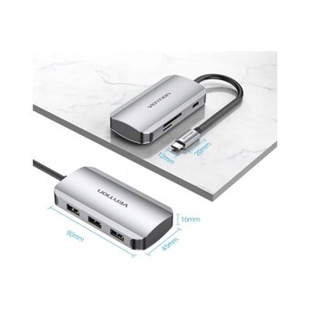  Хаб Vention TOJHB USB-C to HDMI/USB 3.0x3/SD/TF/PD Docking Station Gray 0.15M Aluminum Alloy Type 