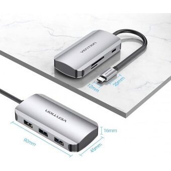  Мультифункциональный хаб Vention TNHHB USB-C USB 3.0x3/SD/TF/PD 
