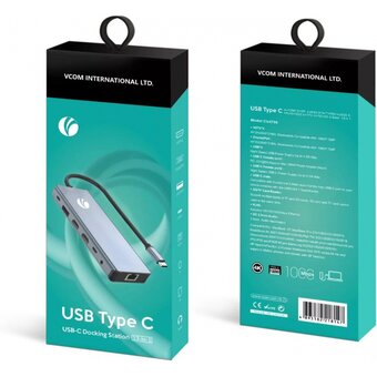  USB-концентратор Vcom CU4706 TypeC -- 2HDMI+DP 4K*60Hz+3USB3.0+TC+USB2.0+RJ45+SD+TF+PD+audio+TCадаптер 
