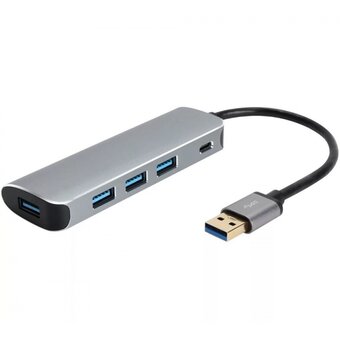  Адаптер концентратор Vcom CU4383A USB 3.1 Type-A -- 4 USB3.0 Alum Shell HUB + PD 